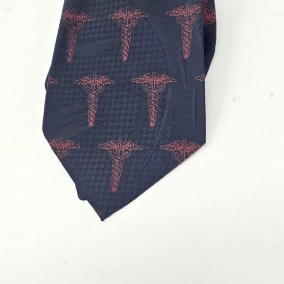 Designs by A. Rogers men blue red medical necktie Caduceus - Picture 2 of 5